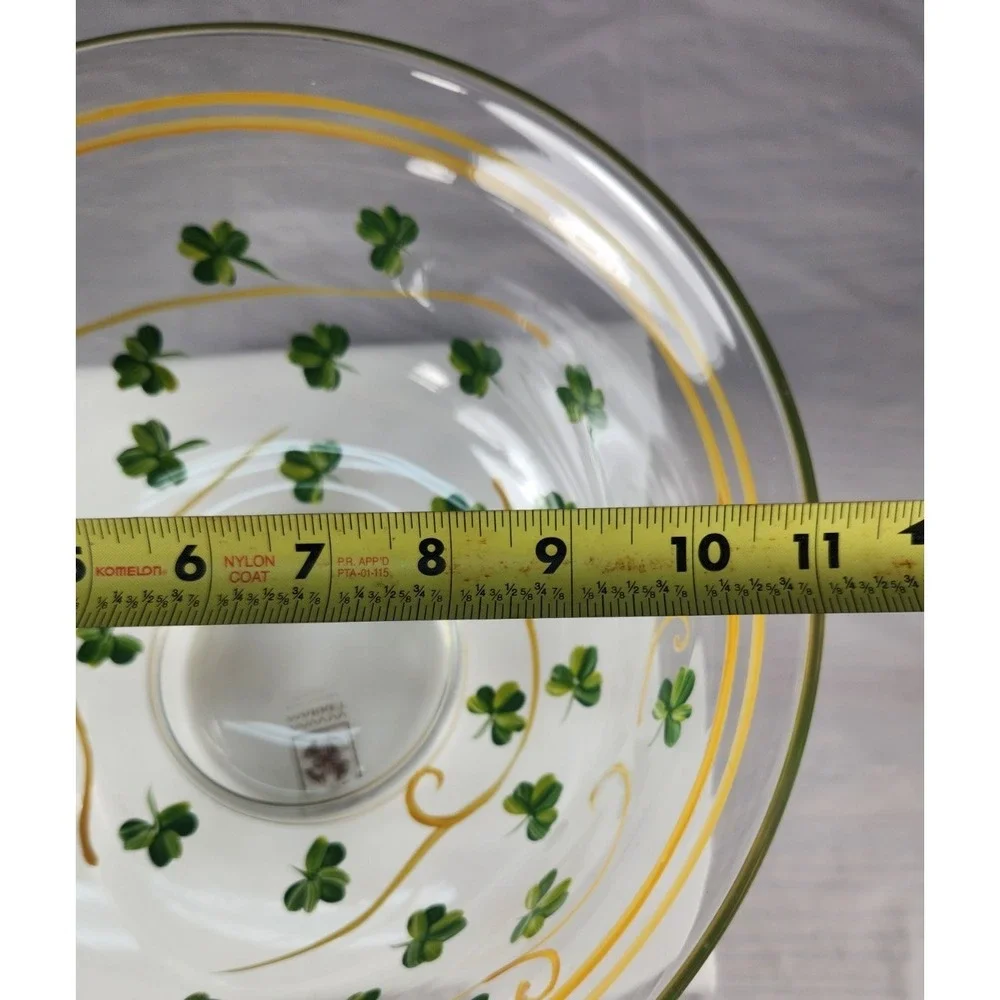 Beautiful Large Hand Painted Bowl w/ Green Shamrocks Great Decor or Dinnerware